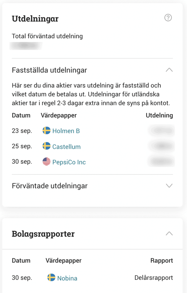 avanza mina sidor utdelning